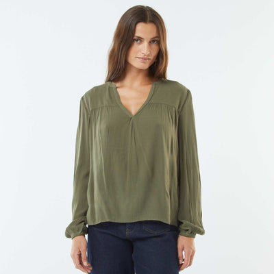 Blouse maille crêpe avec bord ajouré KAKI