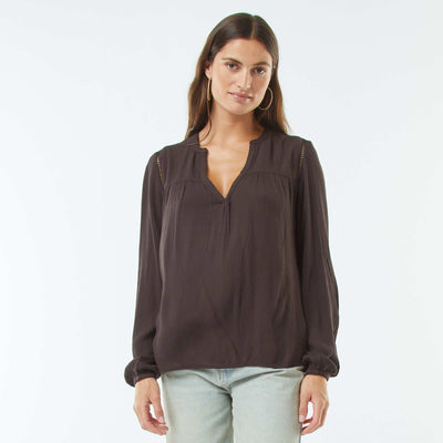Blouse maille crêpe avec bord ajouré MARRON