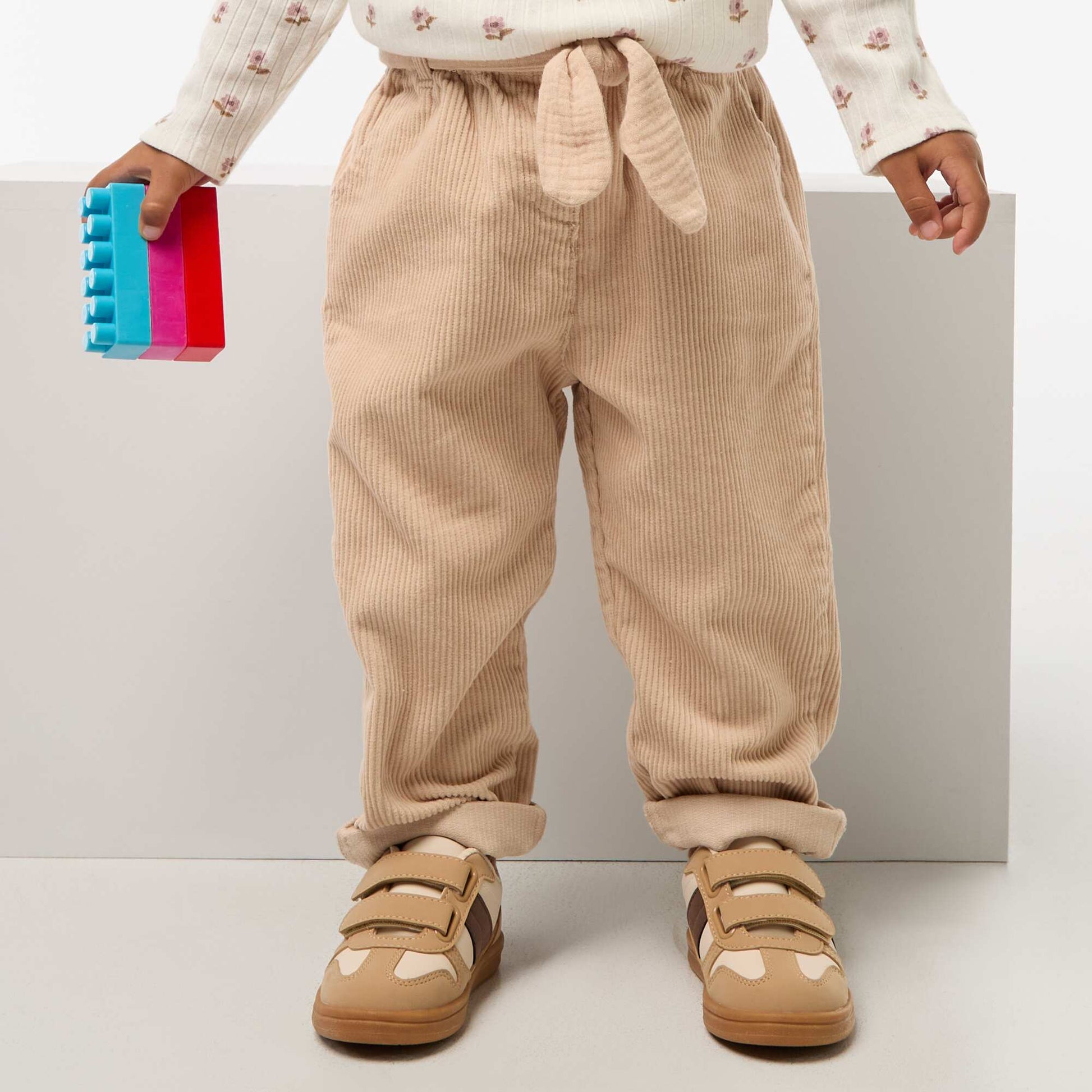 Pantalon paperbag en velours côtelé BEIGE