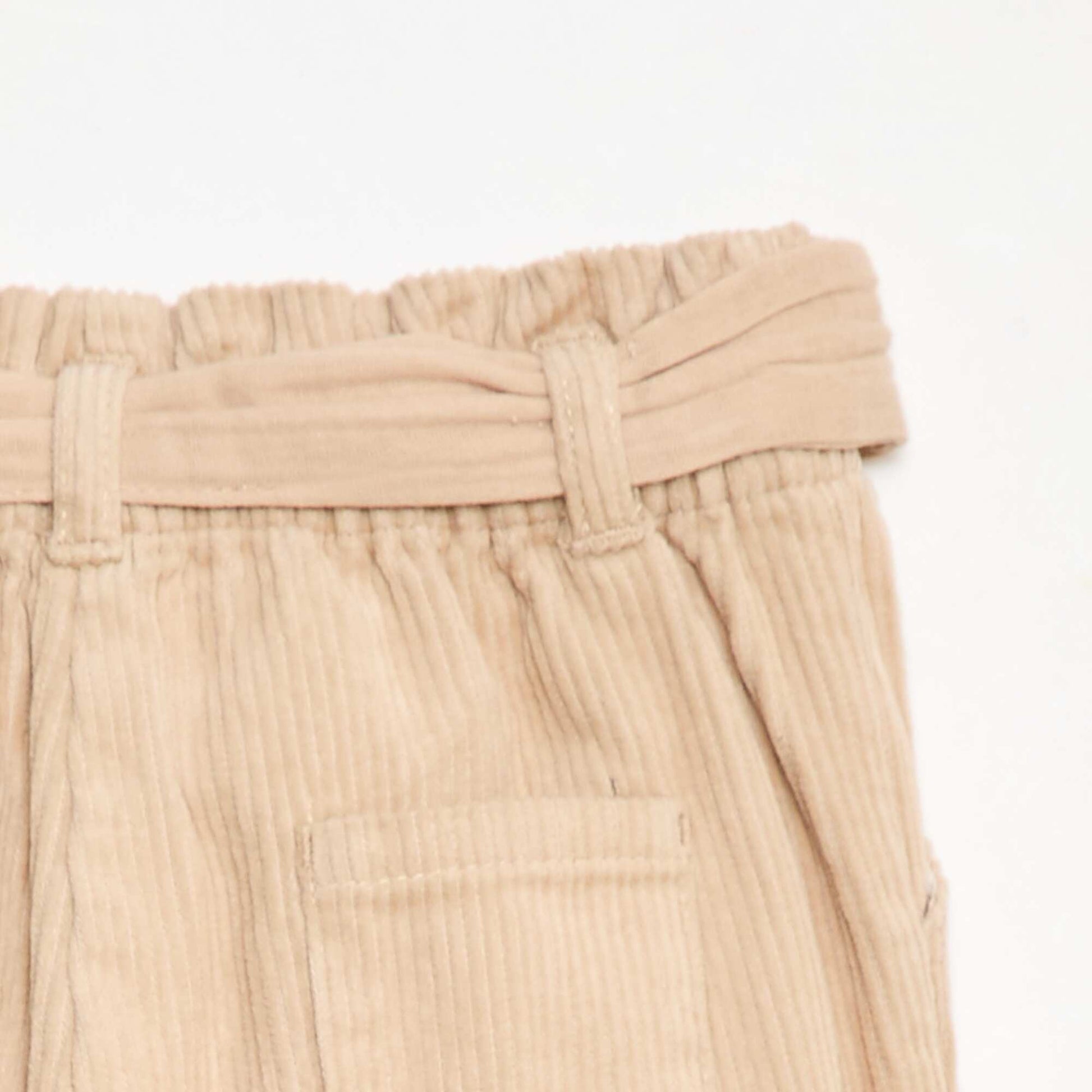 Pantalon paperbag en velours côtelé BEIGE