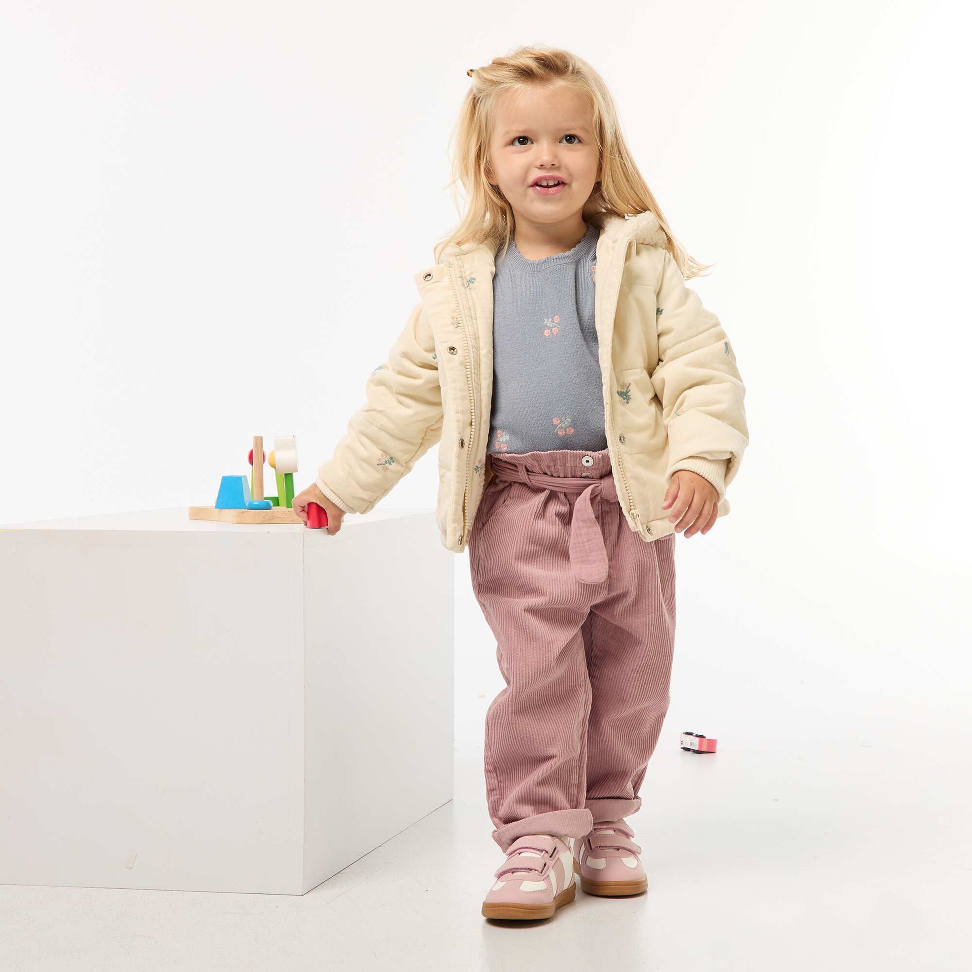 Pantalon paperbag en velours côtelé ROSE