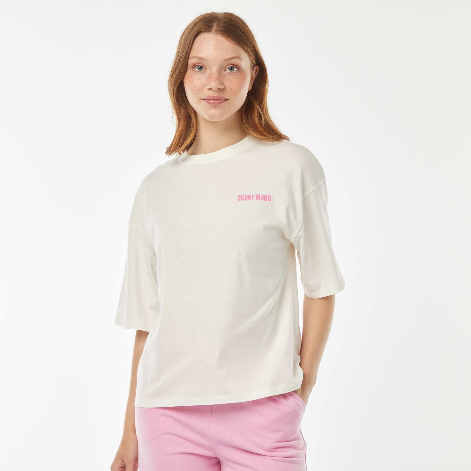 T-shirt oversize manches courtes imprimé 'coquillages' BLANC