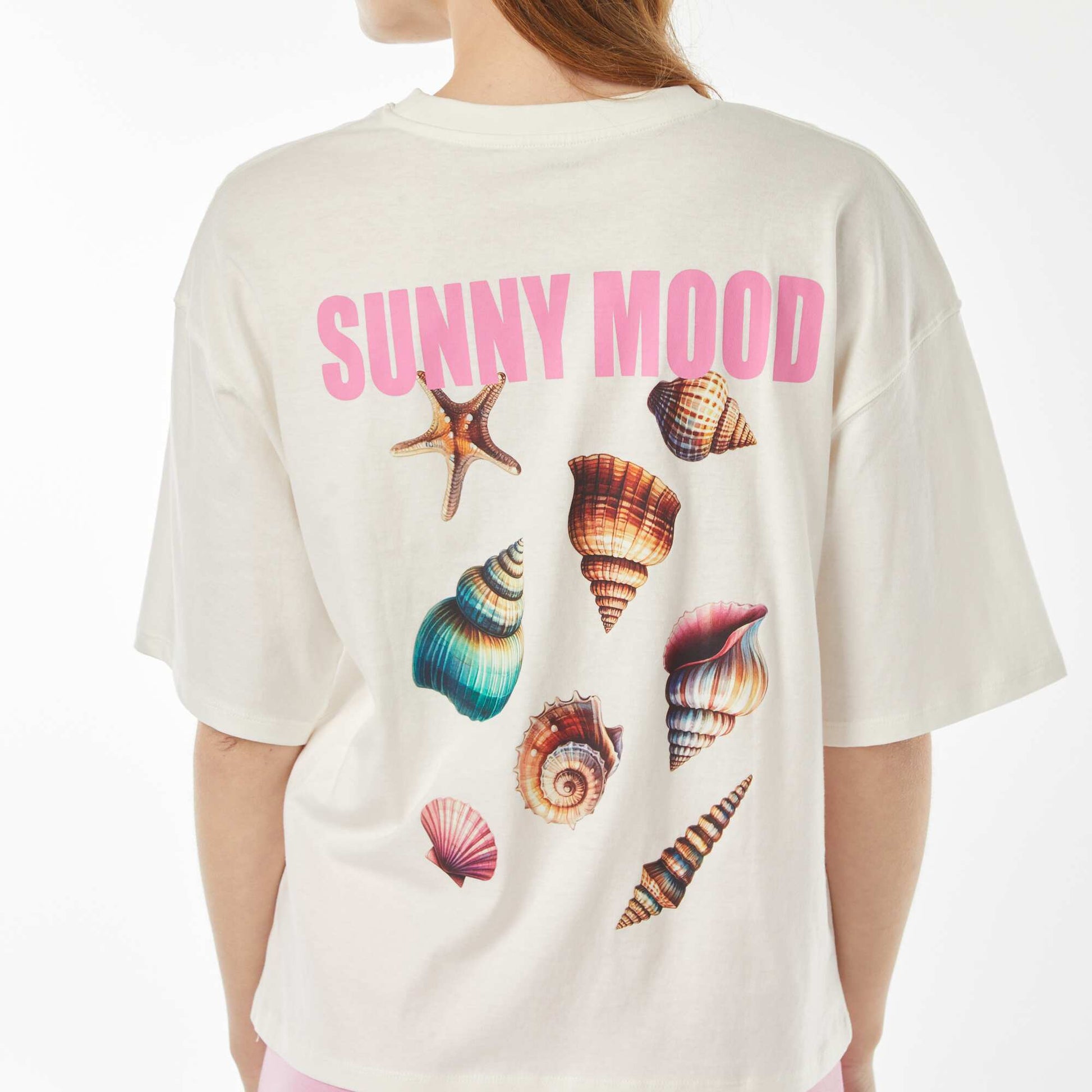 T-shirt oversize manches courtes imprimé 'coquillages' BLANC