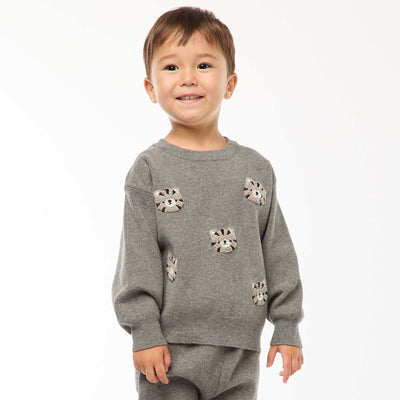 Pull à col rond en maille avec broderies GRIS