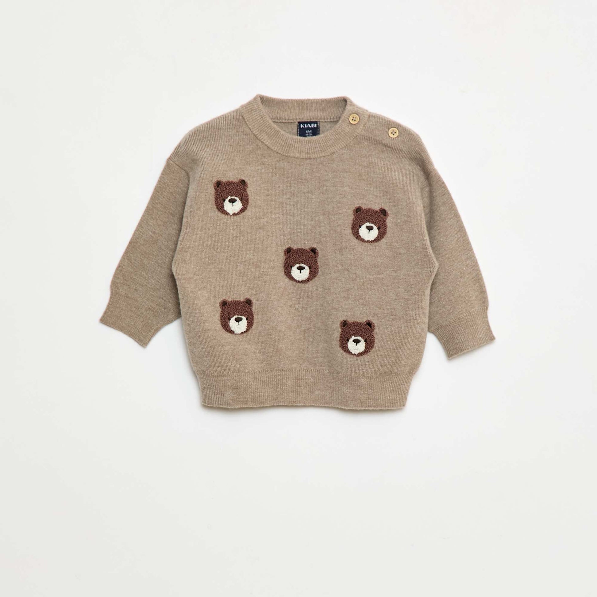 Pull à col rond en maille avec broderies BEIGE
