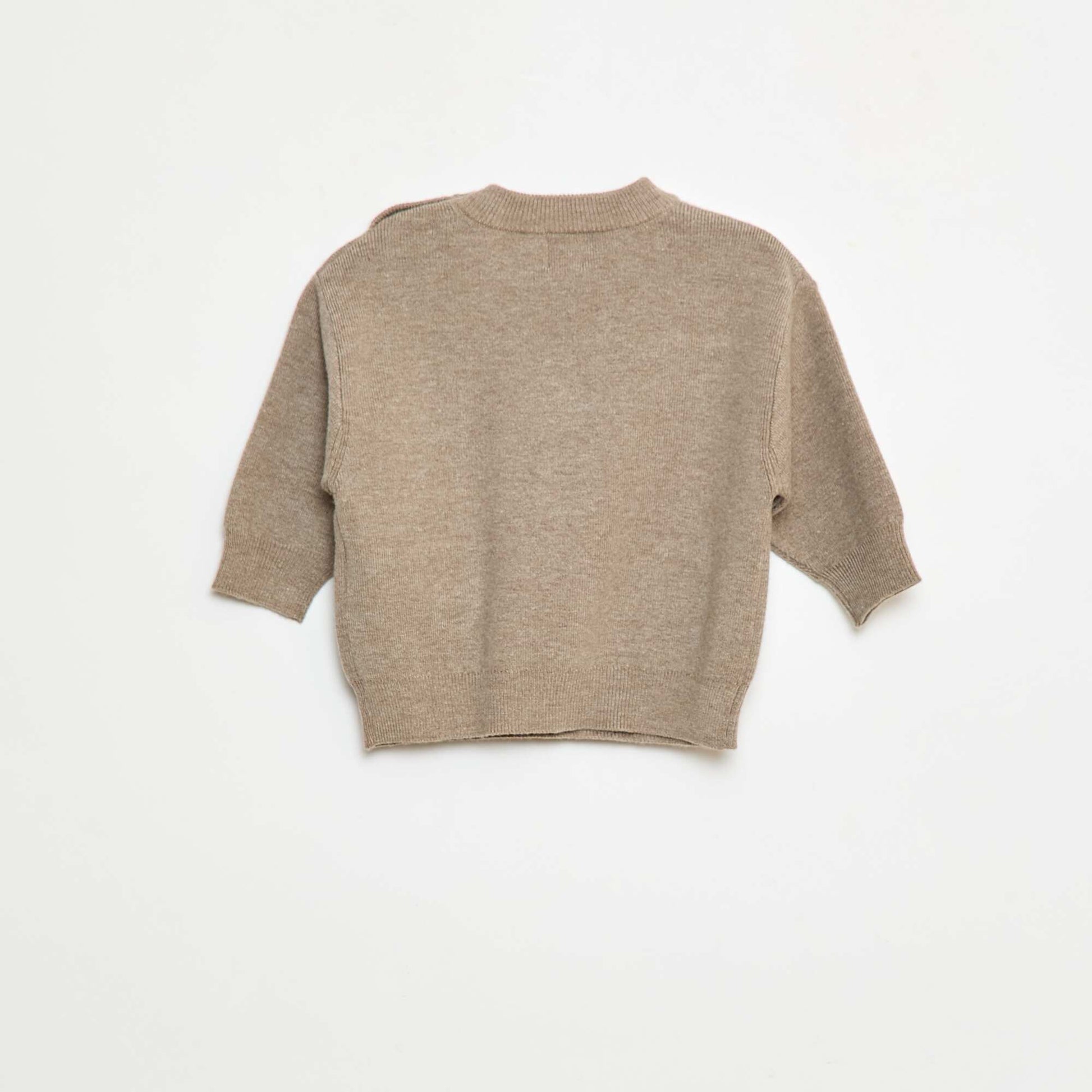 Pull à col rond en maille avec broderies BEIGE
