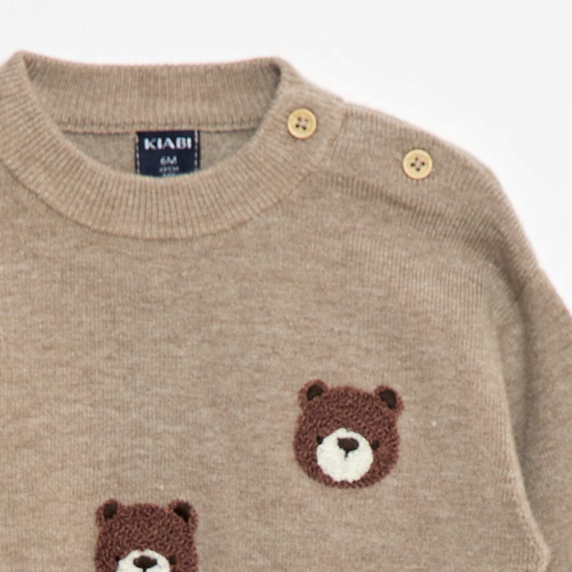 Pull à col rond en maille avec broderies BEIGE
