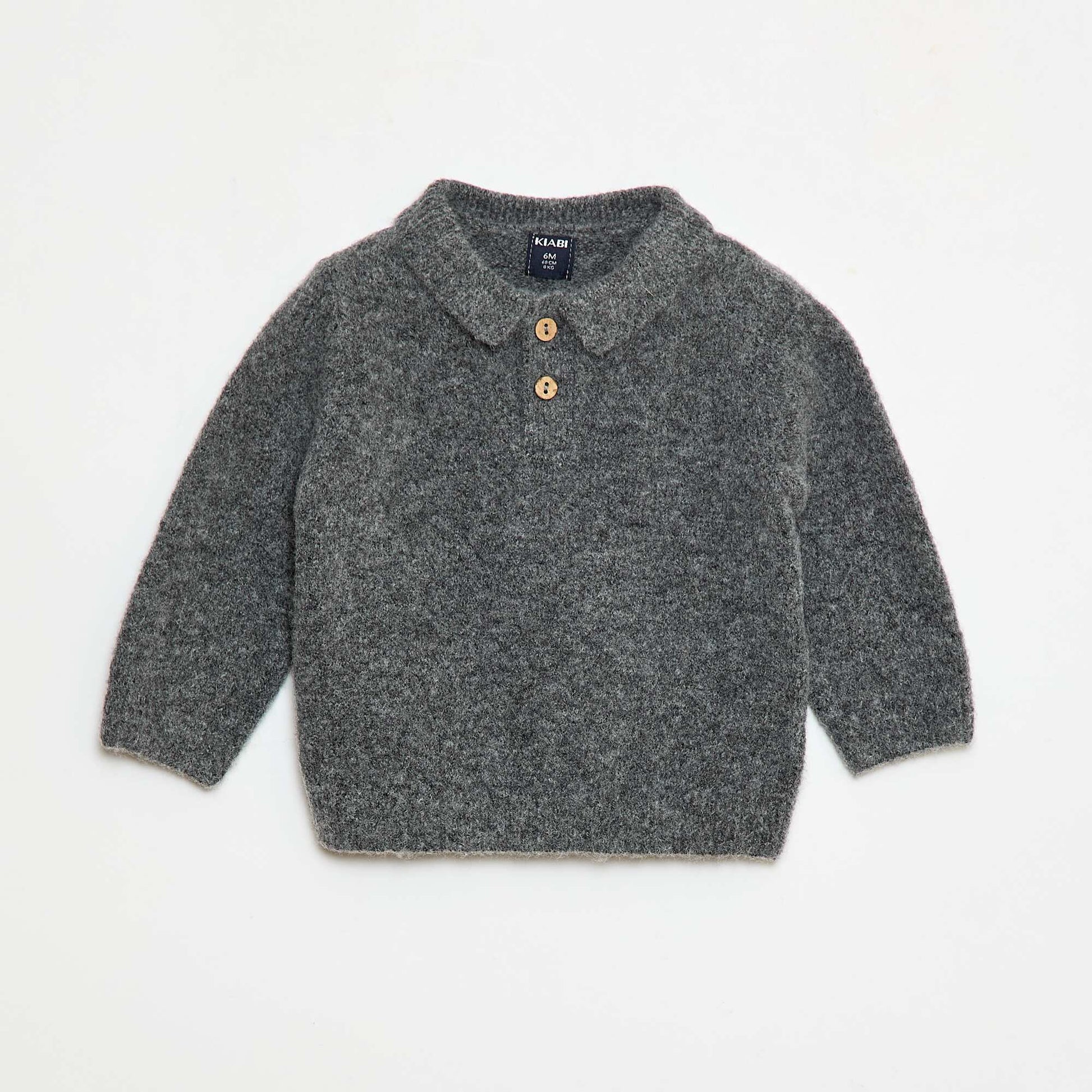Pull en maille douce avec col polo boutonné GRIS