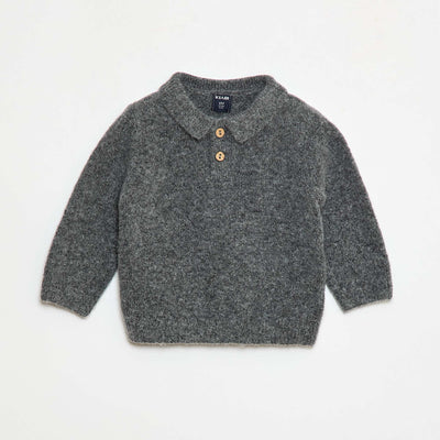 Pull en maille douce avec col polo boutonné GRIS
