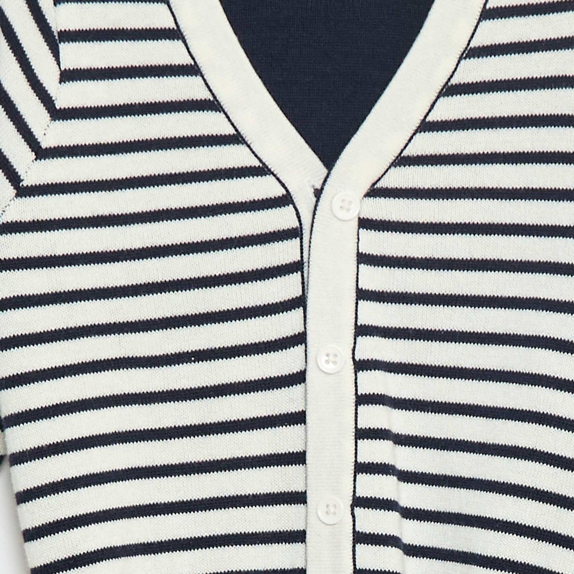 Gilet en tricot marinière réversible BLEU