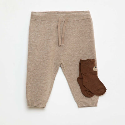 Pantalon uni en maille + chaussettes - 2 pièces MARRON