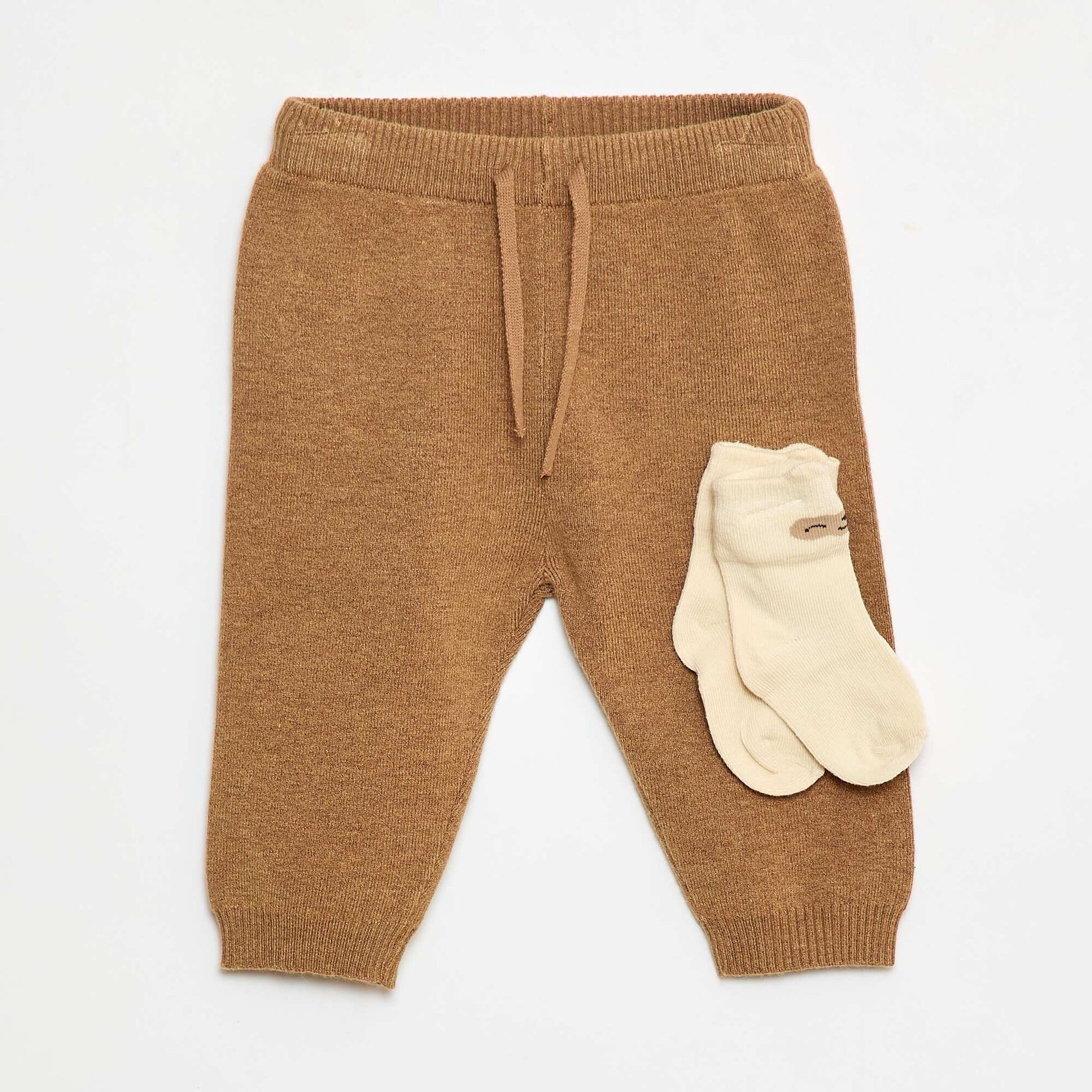 Pantalon uni en maille + chaussettes - 2 pièces BEIGE