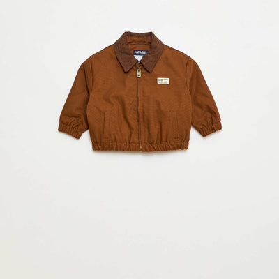 Blouson léger zippé avec col en velours côtelé MARRON