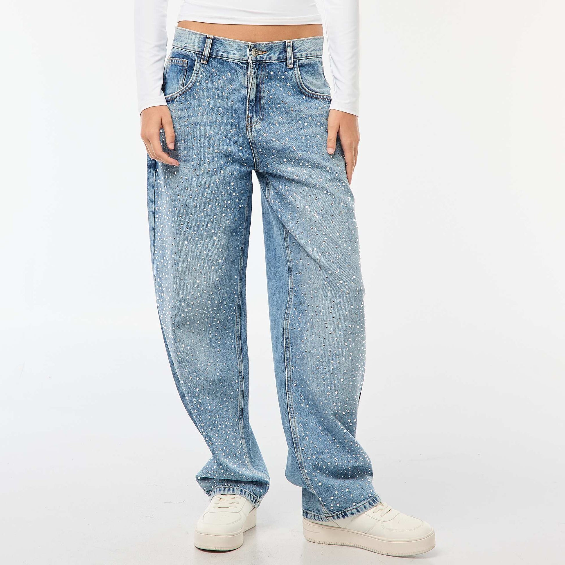 Jean droit avec strass BLEU