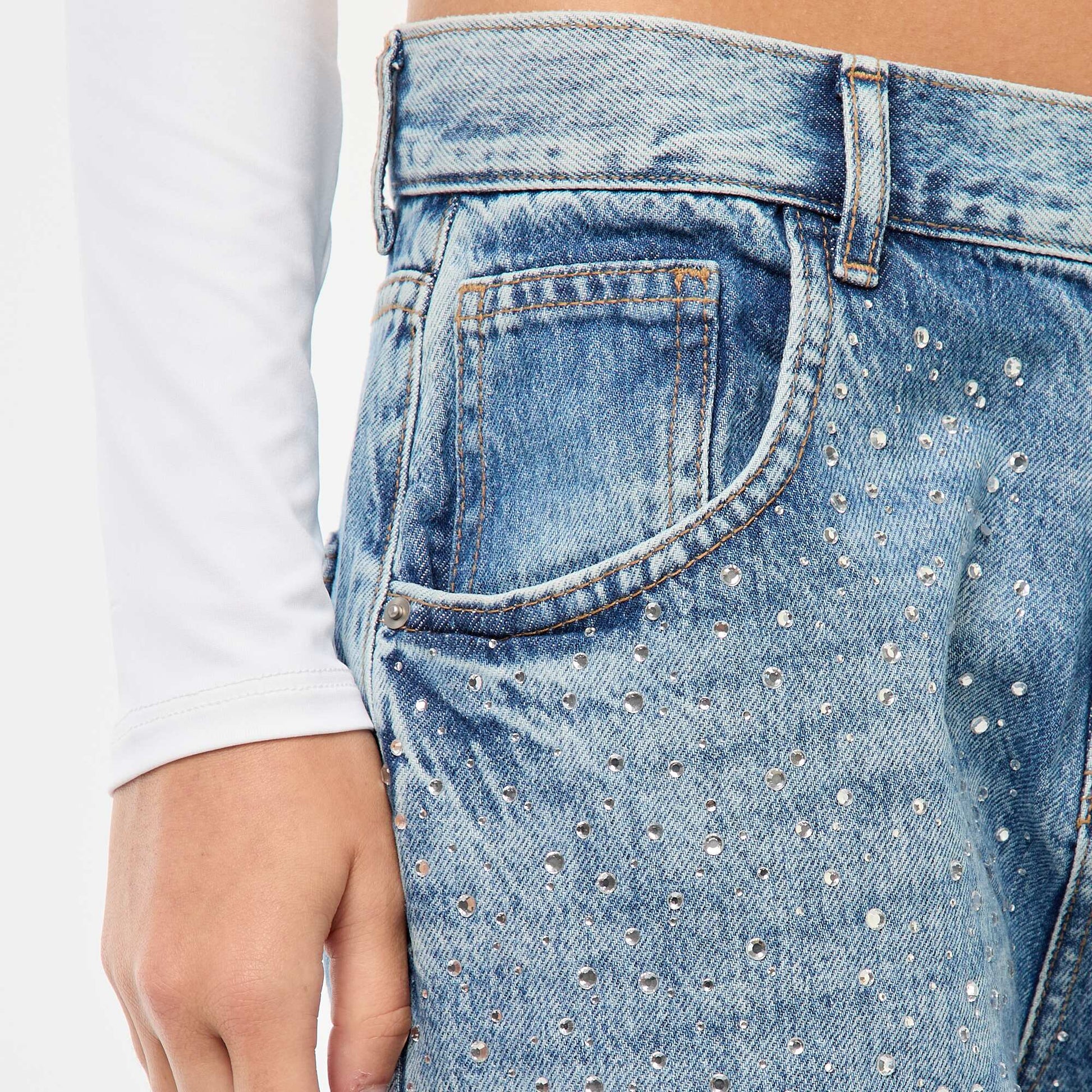 Jean droit avec strass BLEU