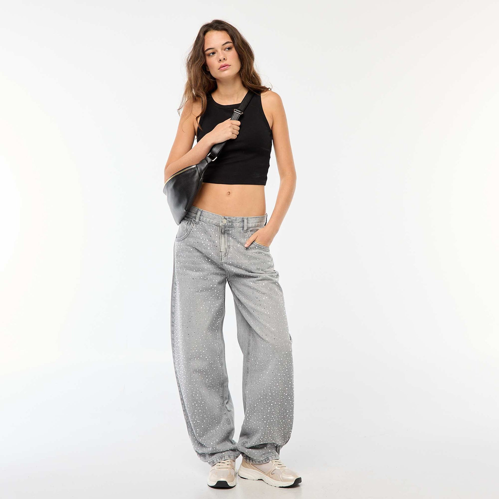 Jean droit avec strass GRIS