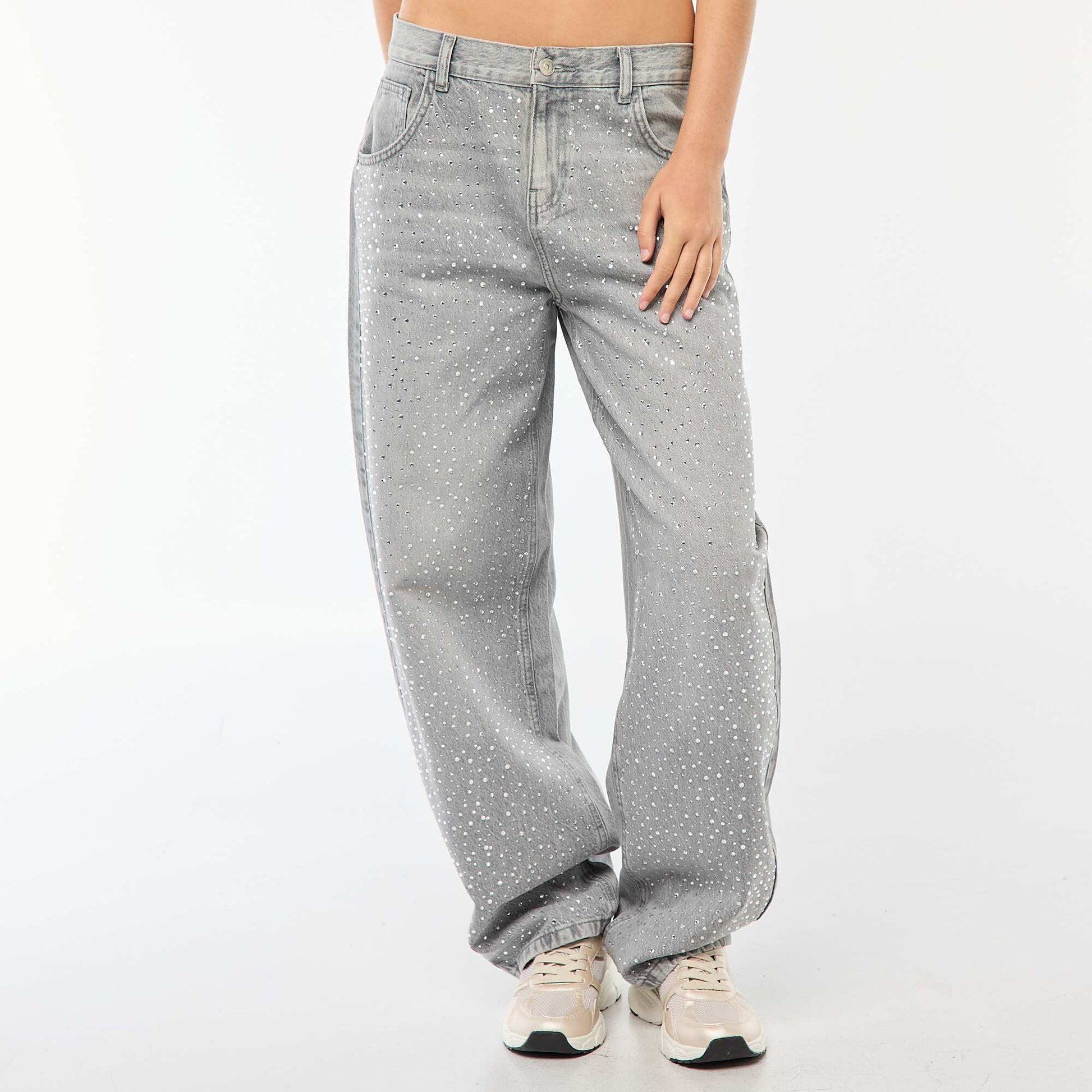 Jean droit avec strass GRIS