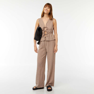 Pantalon large en maille gaufrée MARRON