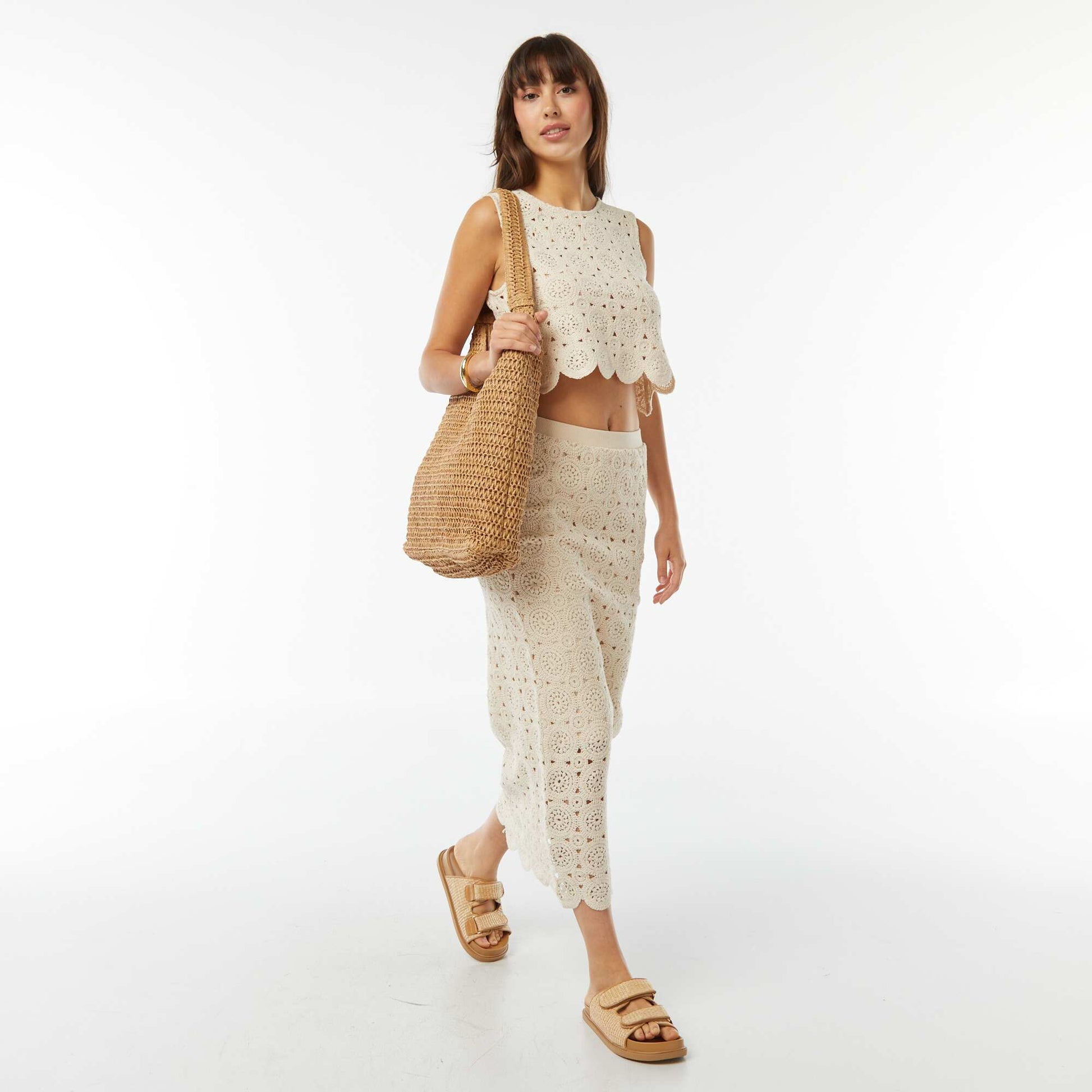 Débardeur en macramé à emmanchures américaines BEIGE