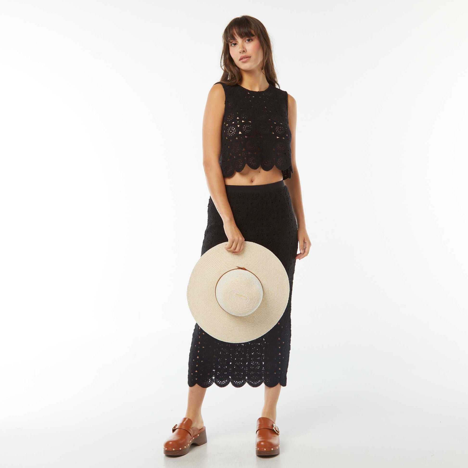 Débardeur en macramé à emmanchures américaines NOIR