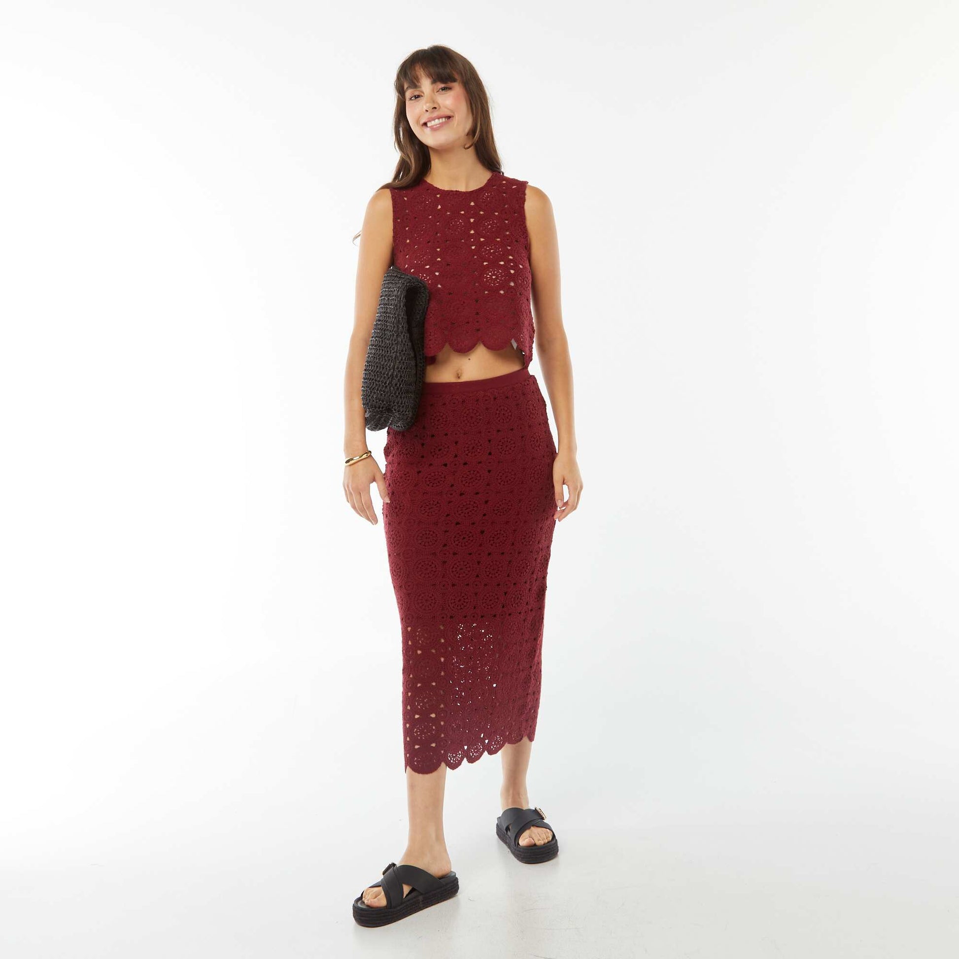 Débardeur en macramé à emmanchures américaines ROUGE