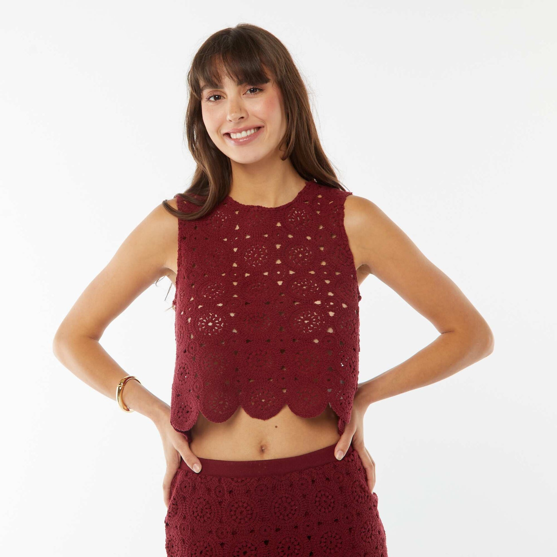 Débardeur en macramé à emmanchures américaines ROUGE