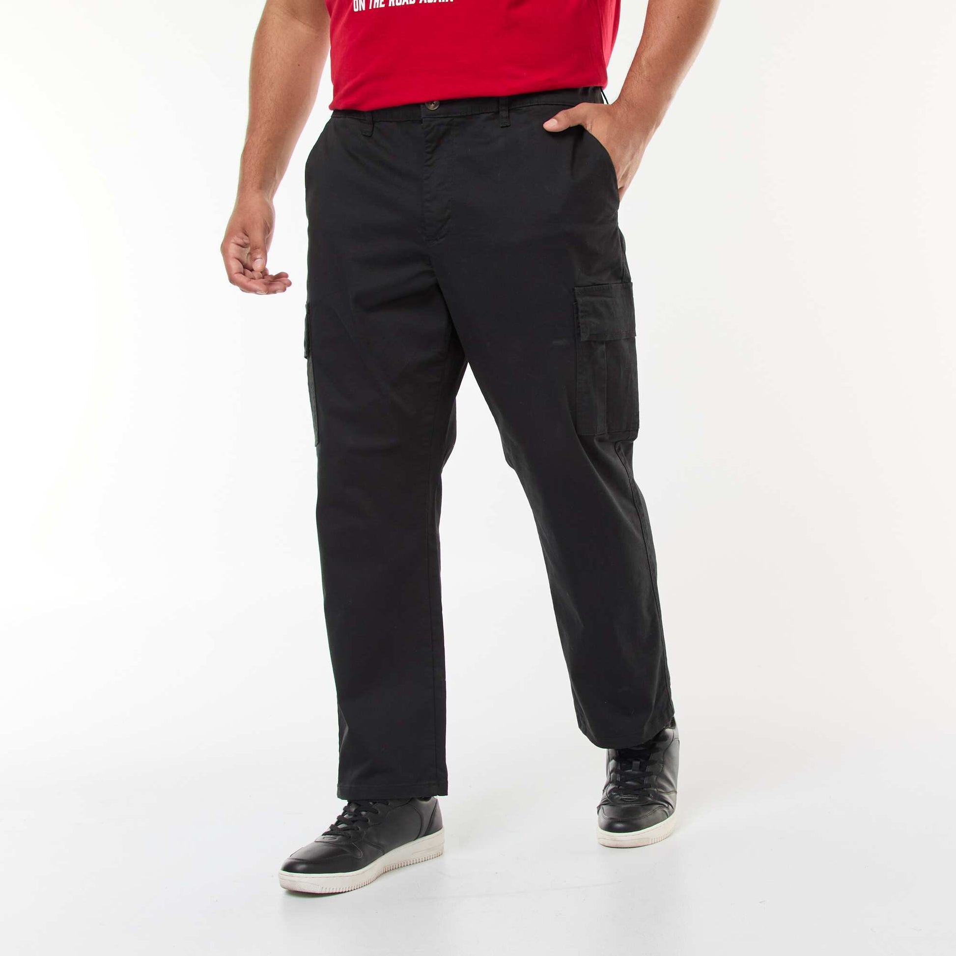 Pantalon multipoches uni avec passant pour ceinture NOIR
