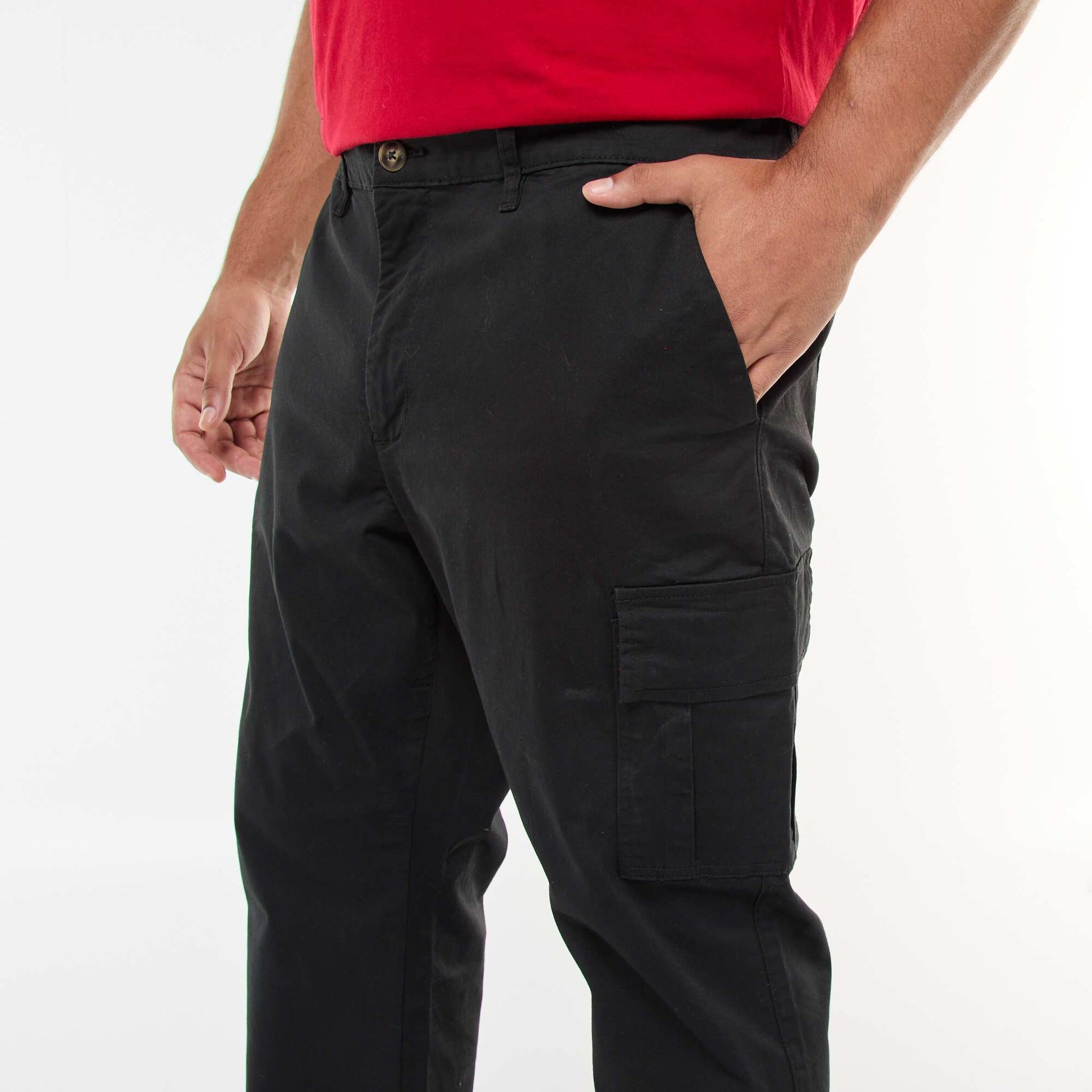 Pantalon multipoches uni avec passant pour ceinture NOIR
