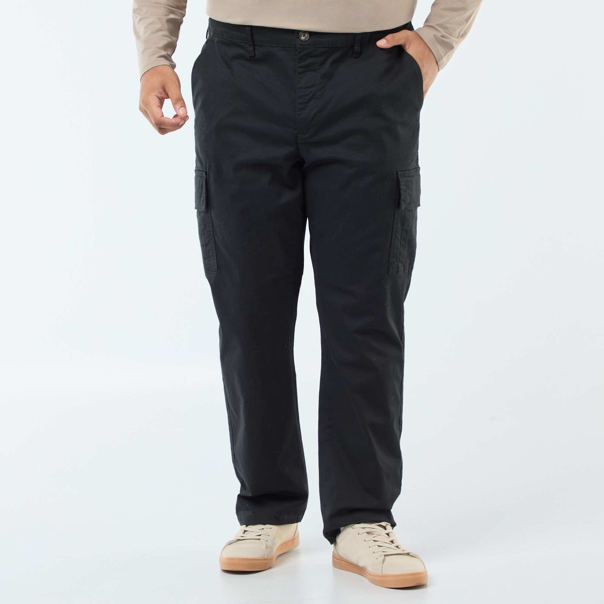 Pantalon multipoches uni avec passant pour ceinture NOIR