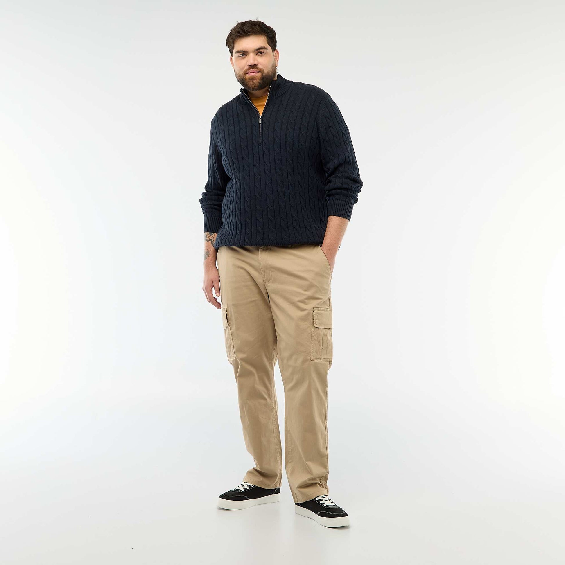 Pantalon multipoches uni avec passant pour ceinture BEIGE