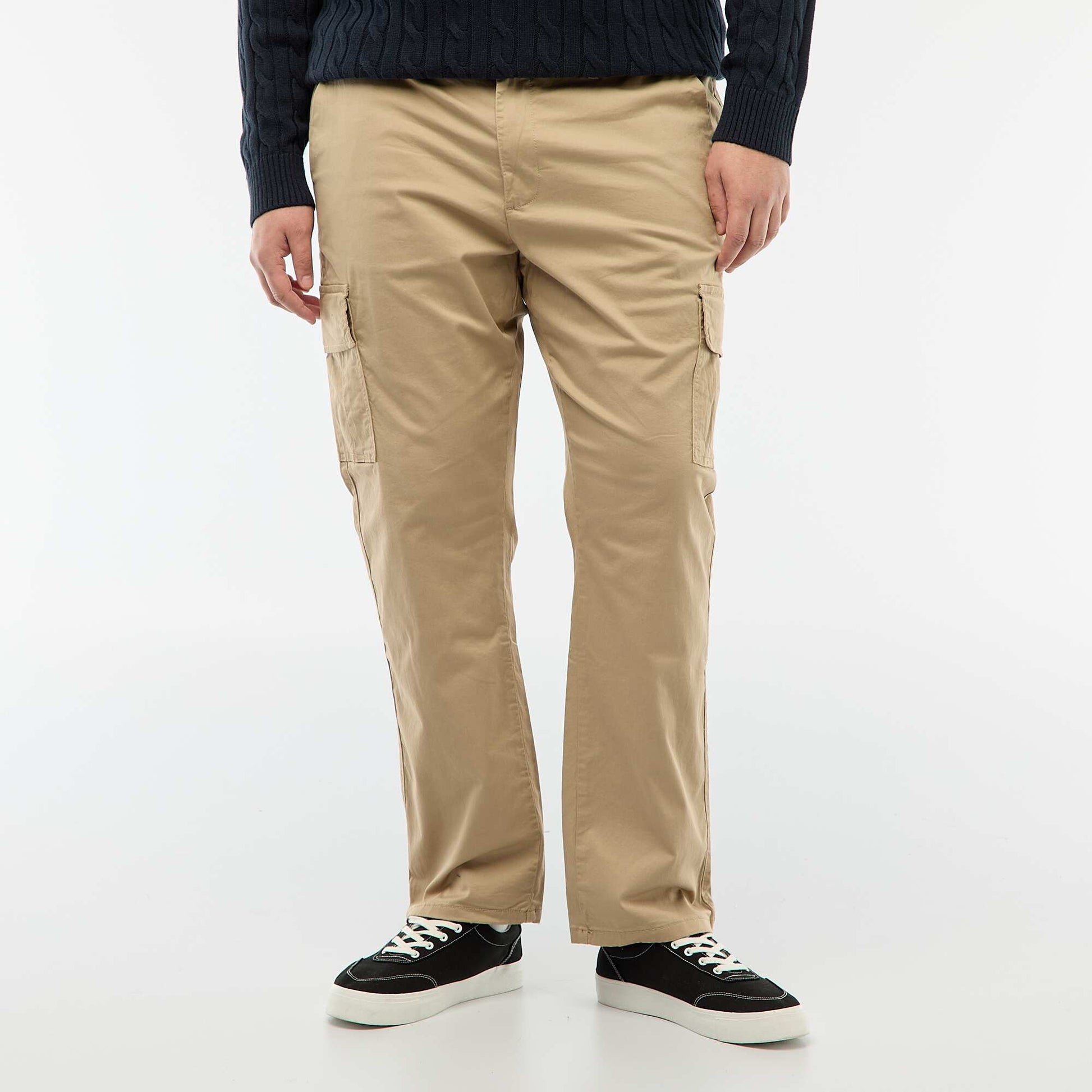Pantalon multipoches uni avec passant pour ceinture BEIGE