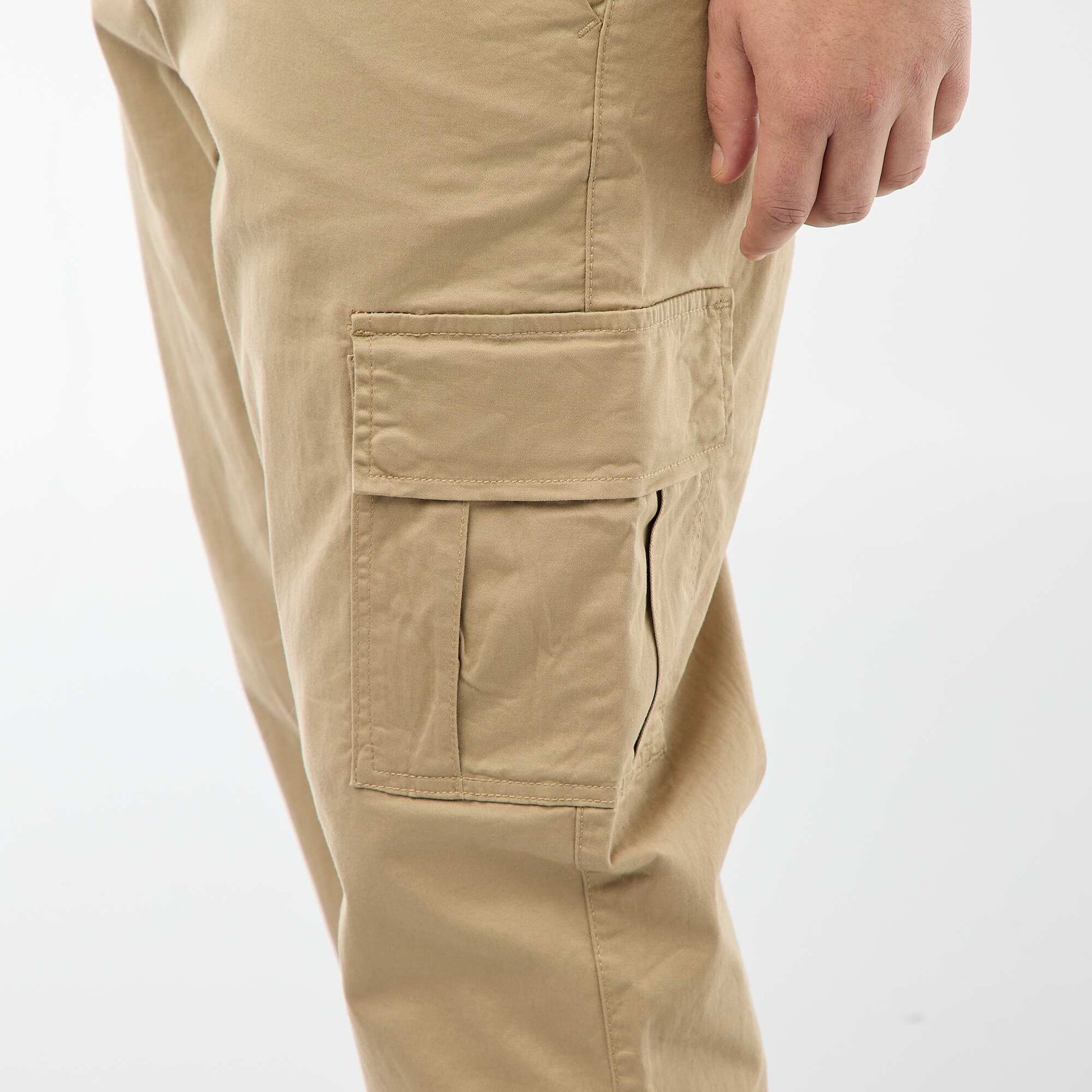 Pantalon multipoches uni avec passant pour ceinture BEIGE