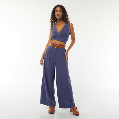 Pantalon uni jambes larges BLEU