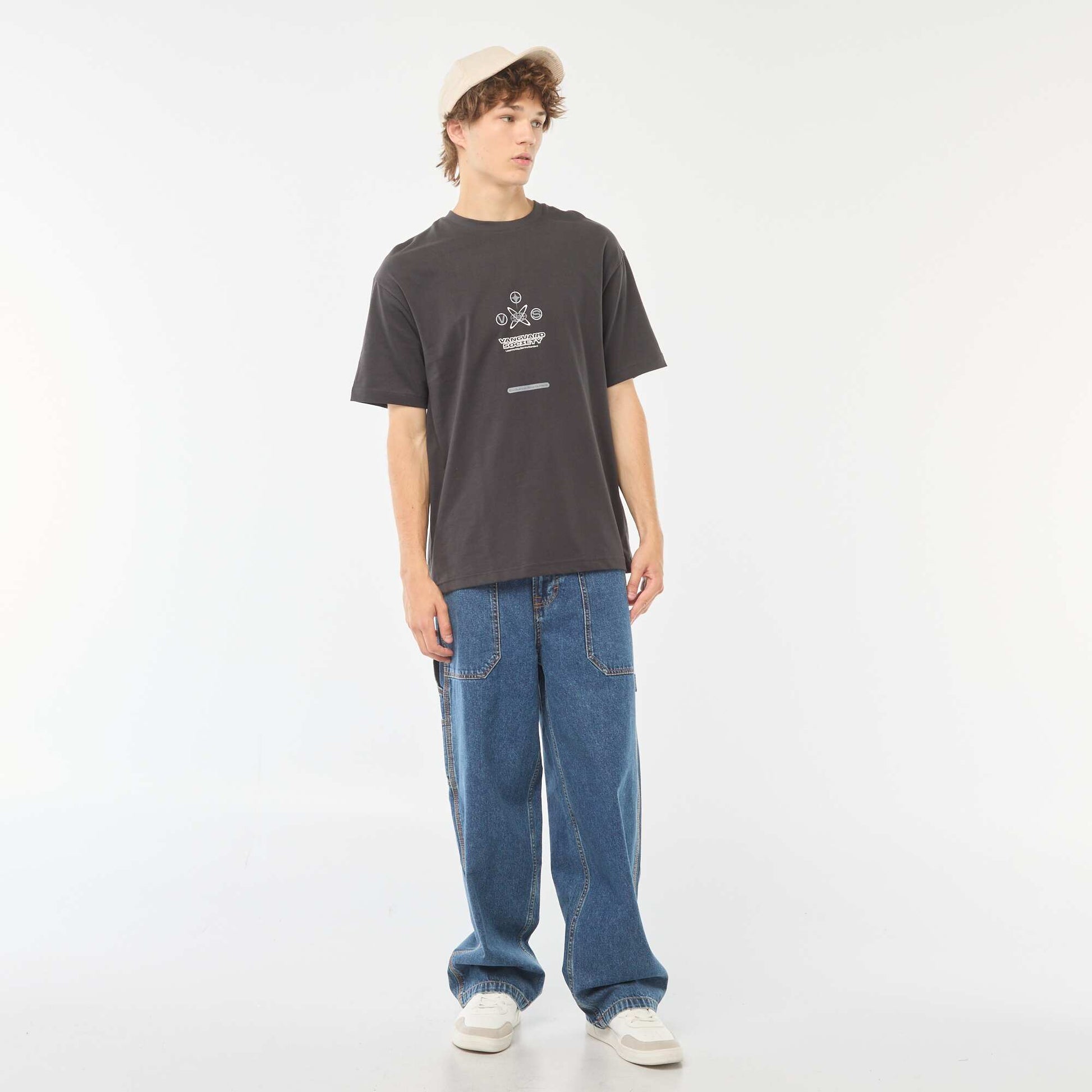 T-shirt uni imprimé recto/verso à manches longues GRIS