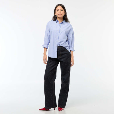 Pantalon denim straight avec strass BLEU