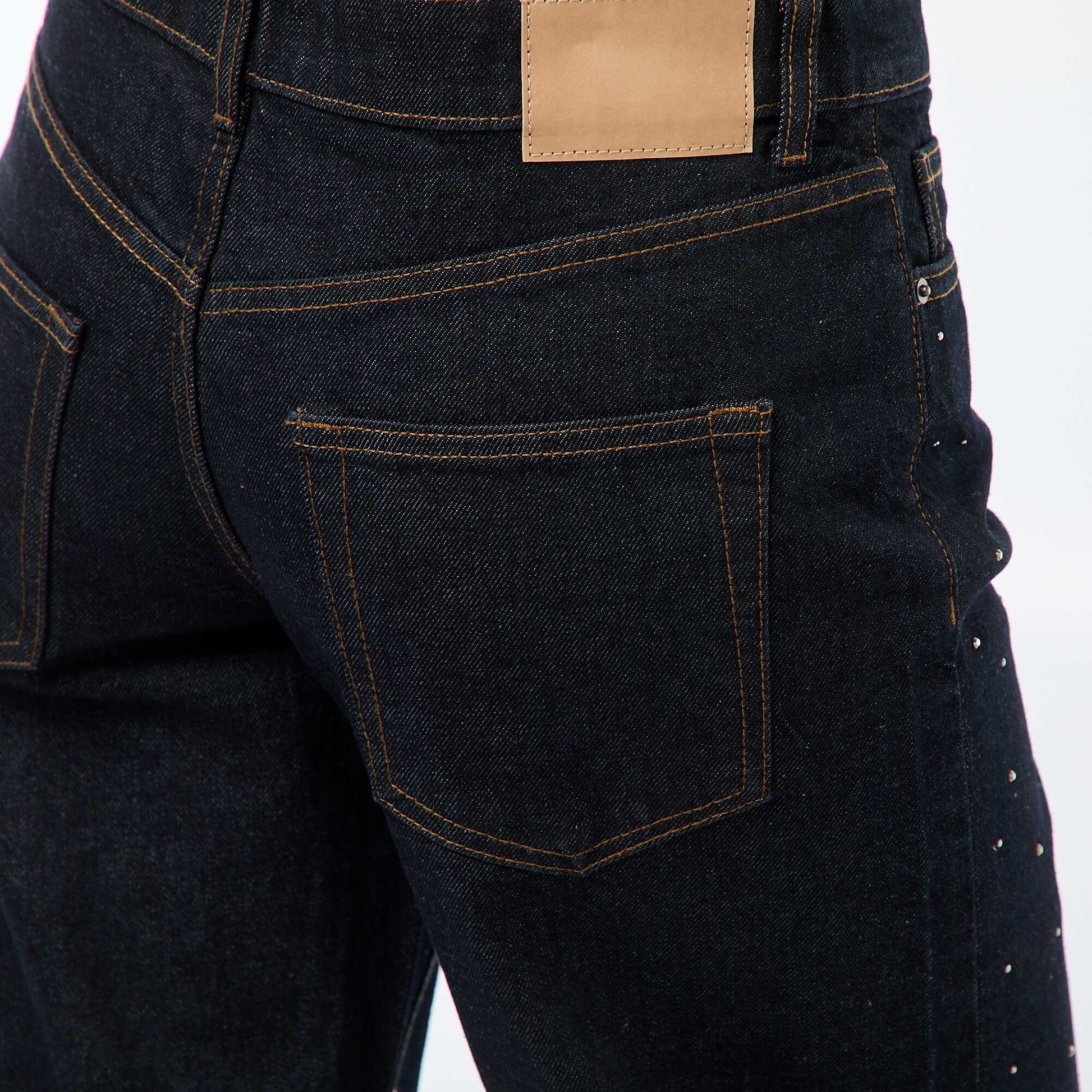 Pantalon denim straight avec strass BLEU