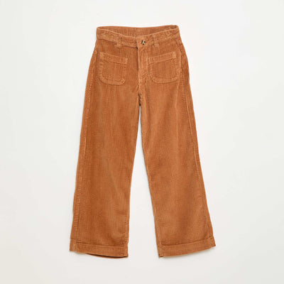 Pantalon large en velours uni MARRON