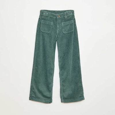 Pantalon large en velours uni VERT