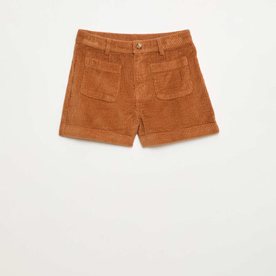 Short en velours côtelé avec 2 poches plaquées MARRON