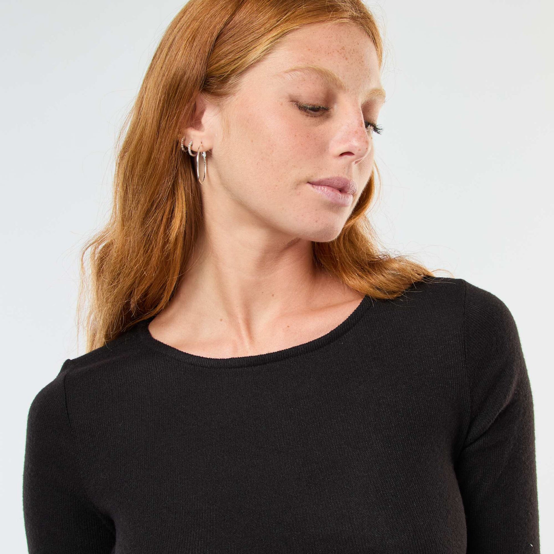Robe longue en maille doudou à manches longues NOIR