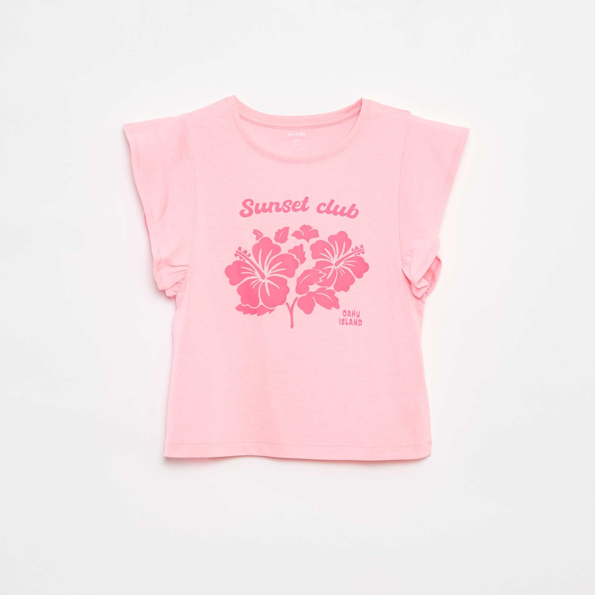 T-shirt en jersey avec un imprimé recto/verso et des manches volantées ROSE