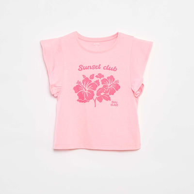 T-shirt en jersey avec un imprimé recto/verso et des manches volantées ROSE
