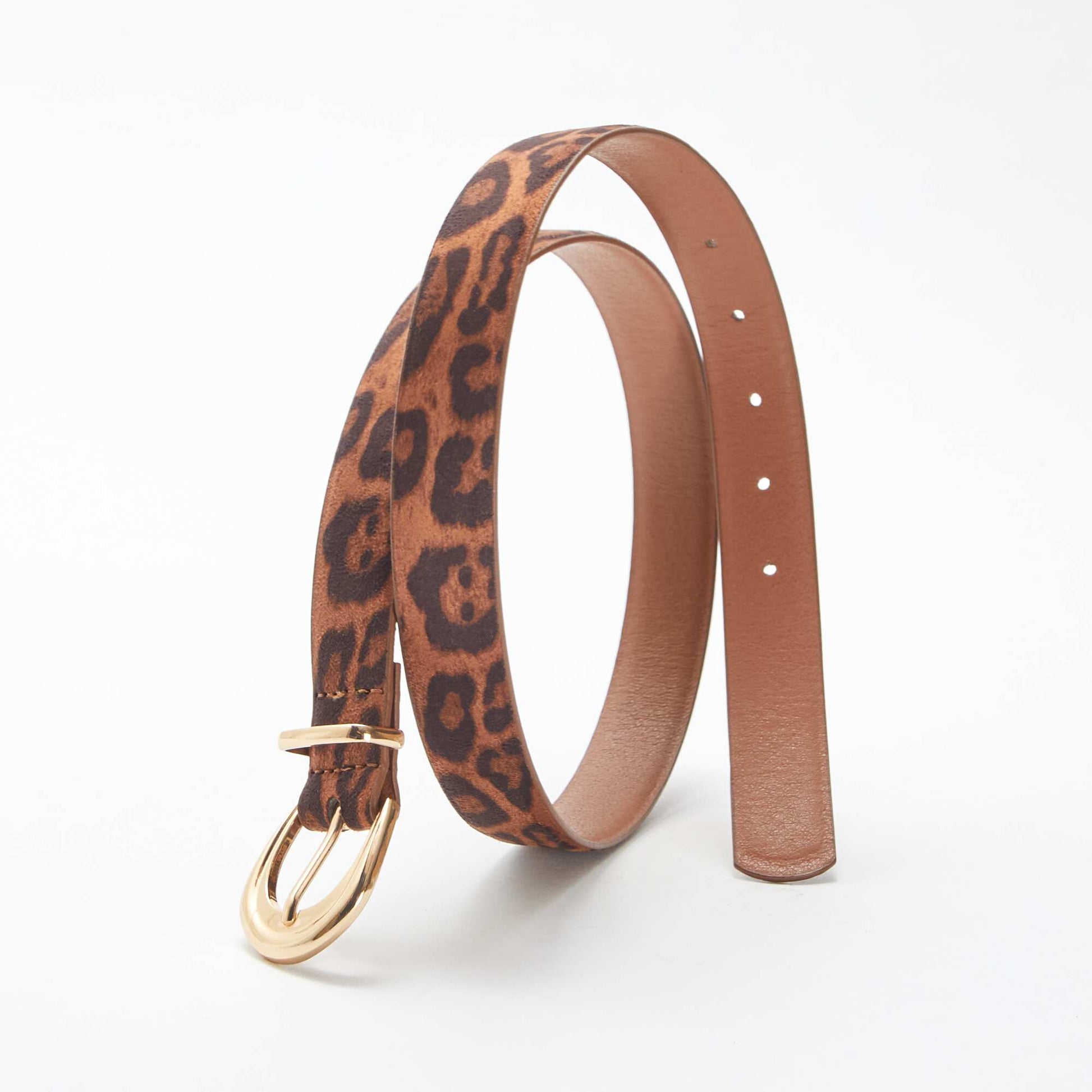 Fine ceinture en suédine léopard MARRON