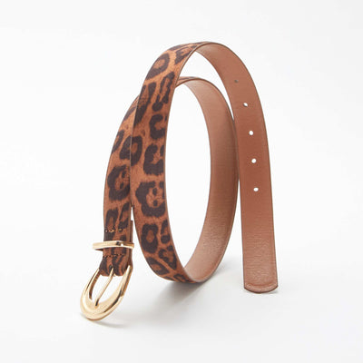 Fine ceinture en suédine léopard MARRON