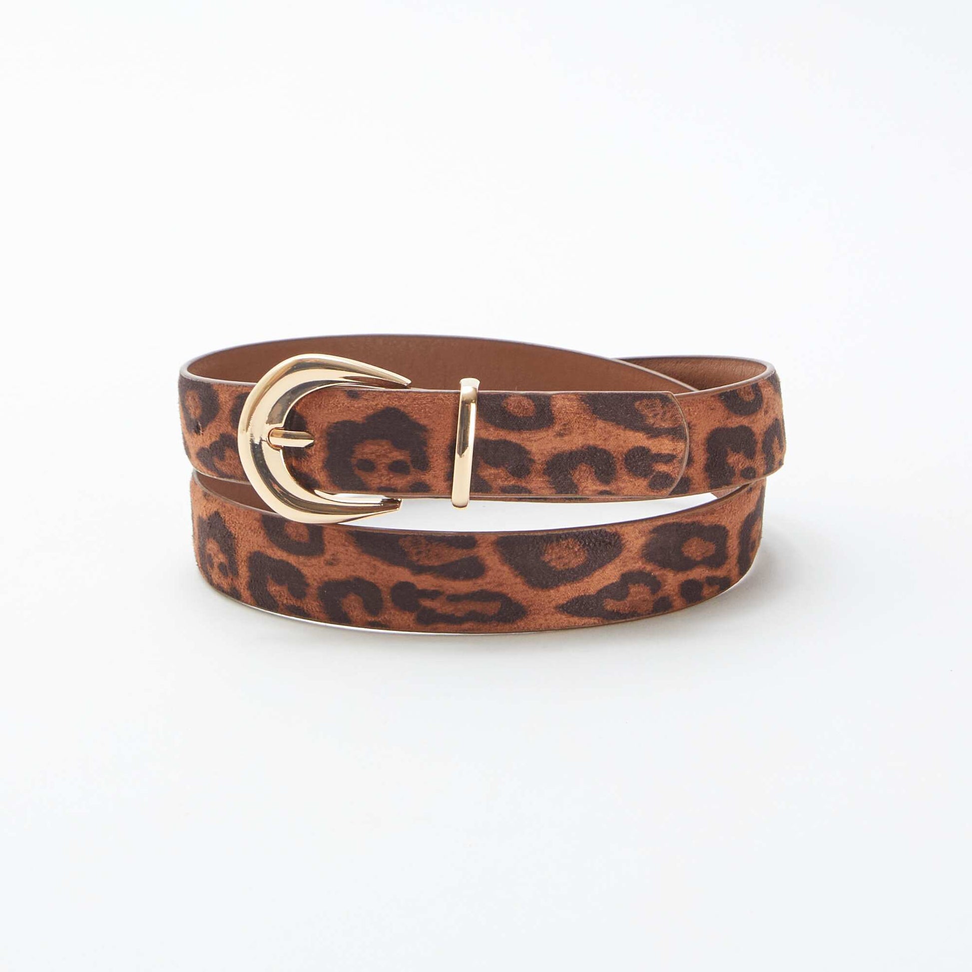 Fine ceinture en suédine léopard MARRON
