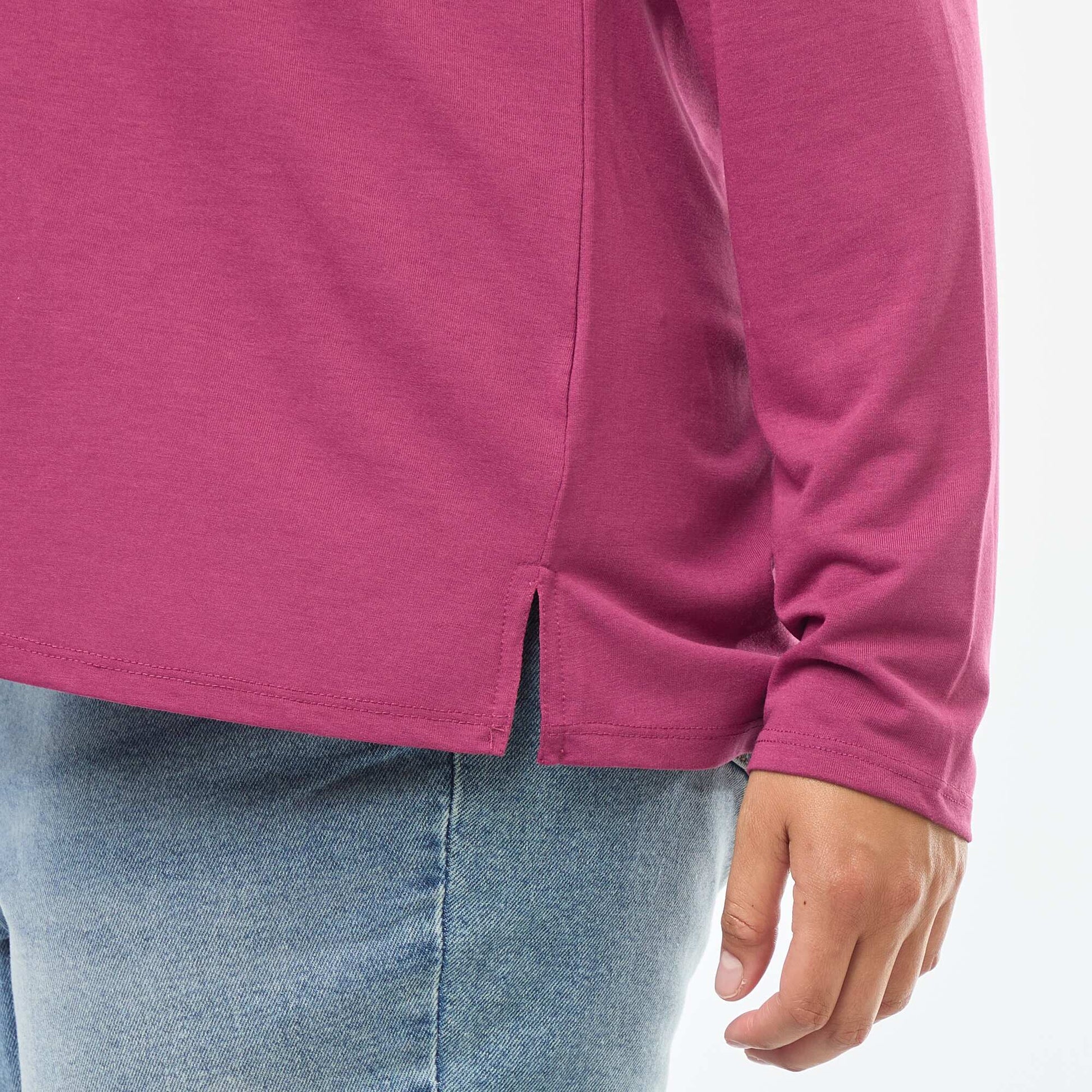 Tee-shirt basique col V et manches 3/4 ROSE