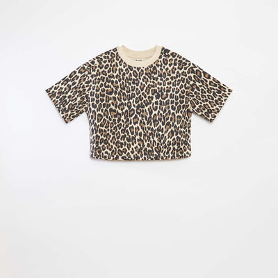 T-shirt crop à manches courtes BEIGE