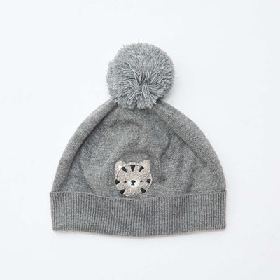 Bonnet maillé à pompon GRIS
