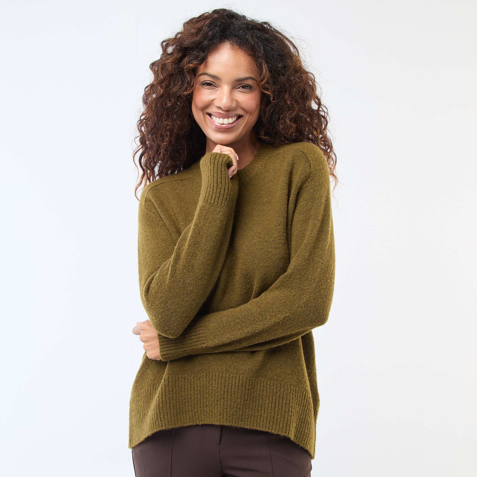 Pull en maille grosse jauge à col rond KAKI