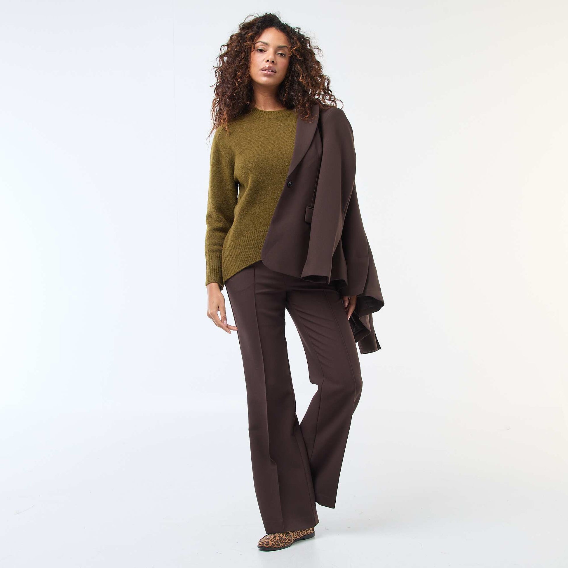Pull en maille grosse jauge à col rond KAKI